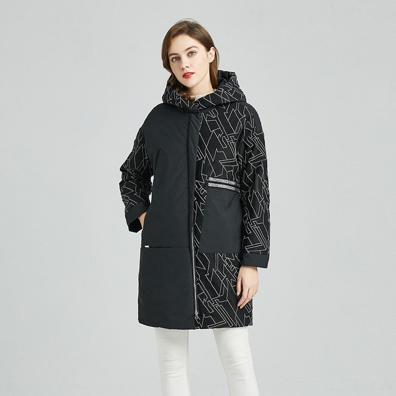 Veste rembourrée en coton pour femme, manteau à capuche, bouffante, noir, Parka, nouvelle collection moderne, automne
