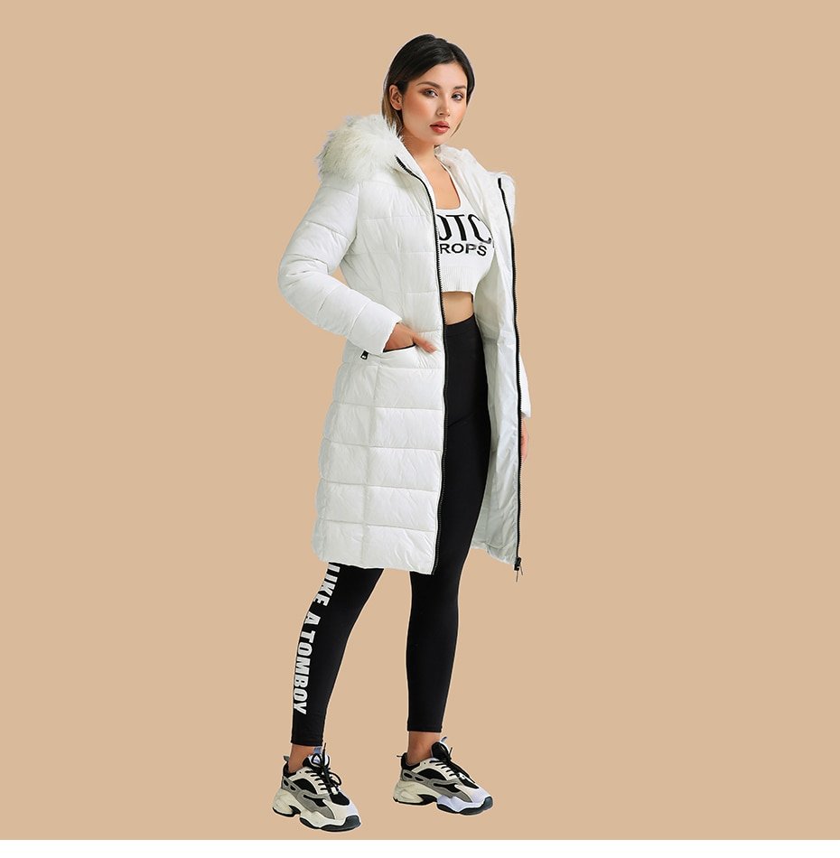 SANTELON – manteaux d'hiver épais et chauds pour femmes, doudoune blanche décontractée avec fausse fourrure duveteuse à capuche et taille réglable
