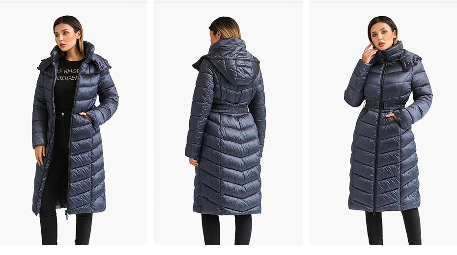 SANTELON – parka d'hiver coupe-vent à capuche longue pour femme, manteau épais et chaud, avec ceinture, vêtements d'extérieur à la mode