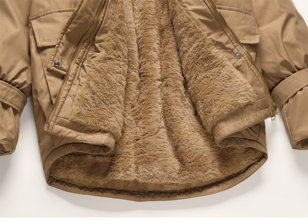 Veste coupe-vent en laine pour femmes, chapeau avec velours, mi-longue, poche, patte, fermeture éclair, outillage urbain, mode