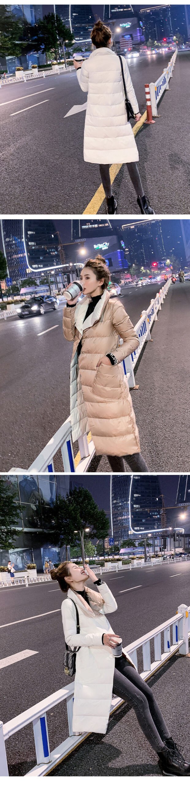 FTLZZ – Veste longue double face pour femme, parka avec duvet de canard blanc 90% double boutonnage, vêtement chaud d'hiver, manteau pour la neige