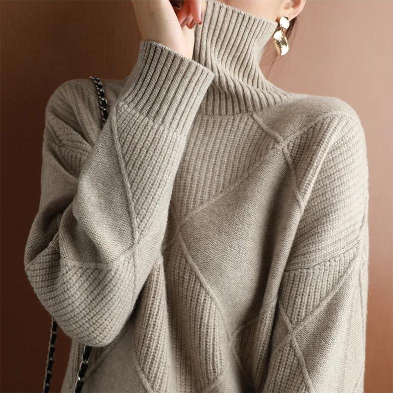 Pull en laine tricoté à col haut pour femme, épais et chaud, à la mode, grande taille, nouvelle collection automne et hiver 2022