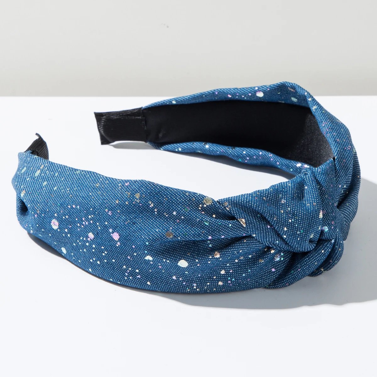 Fashionable New Denim Fabric Headband Creative Polka Dot Wide eEdge Knot High Skull Top Go Out Hundred Fold Headband For Women