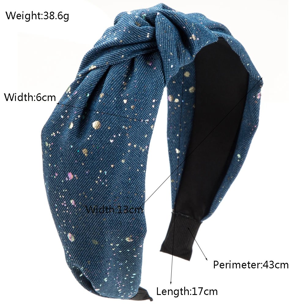 Fashionable New Denim Fabric Headband Creative Polka Dot Wide eEdge Knot High Skull Top Go Out Hundred Fold Headband For Women