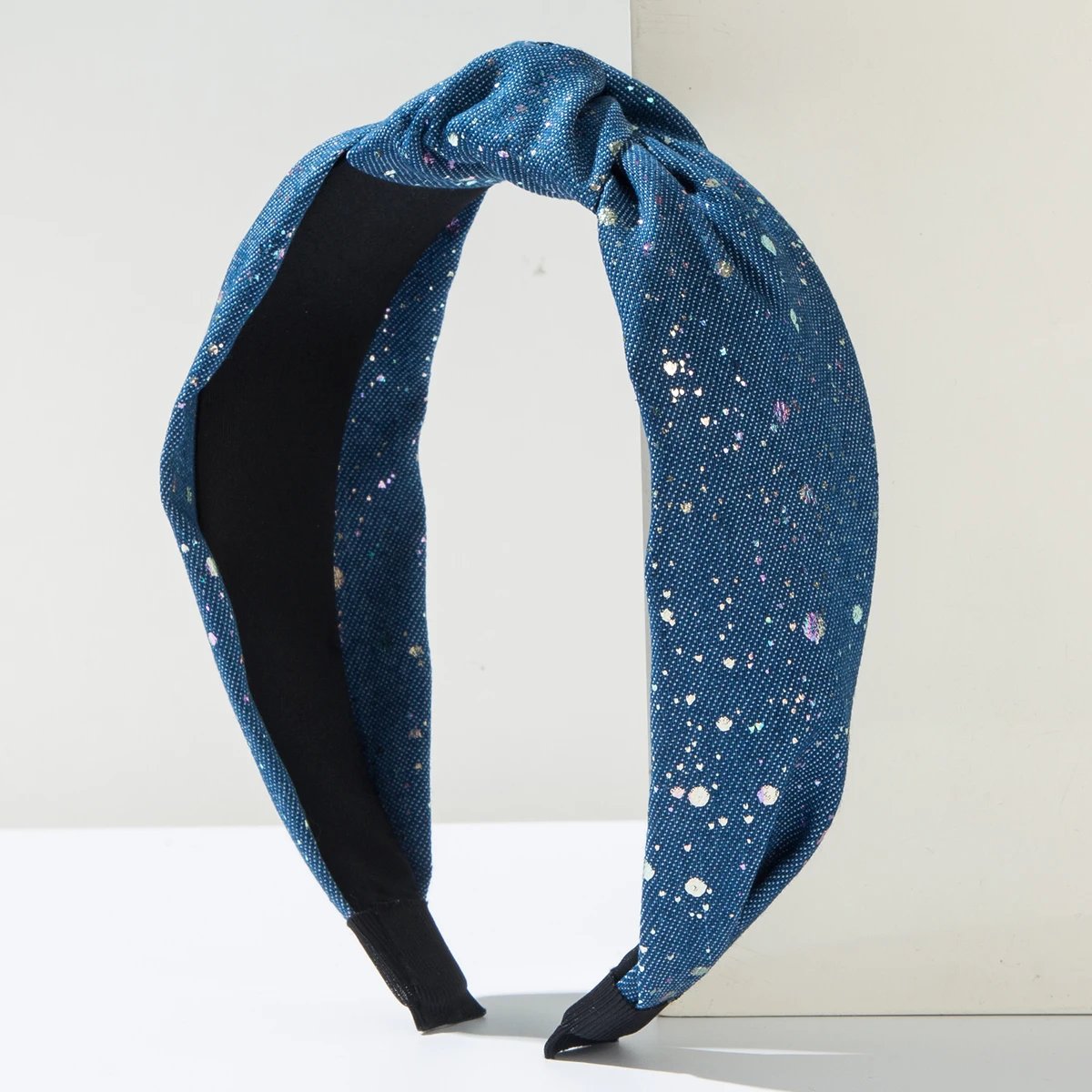 Fashionable New Denim Fabric Headband Creative Polka Dot Wide eEdge Knot High Skull Top Go Out Hundred Fold Headband For Women