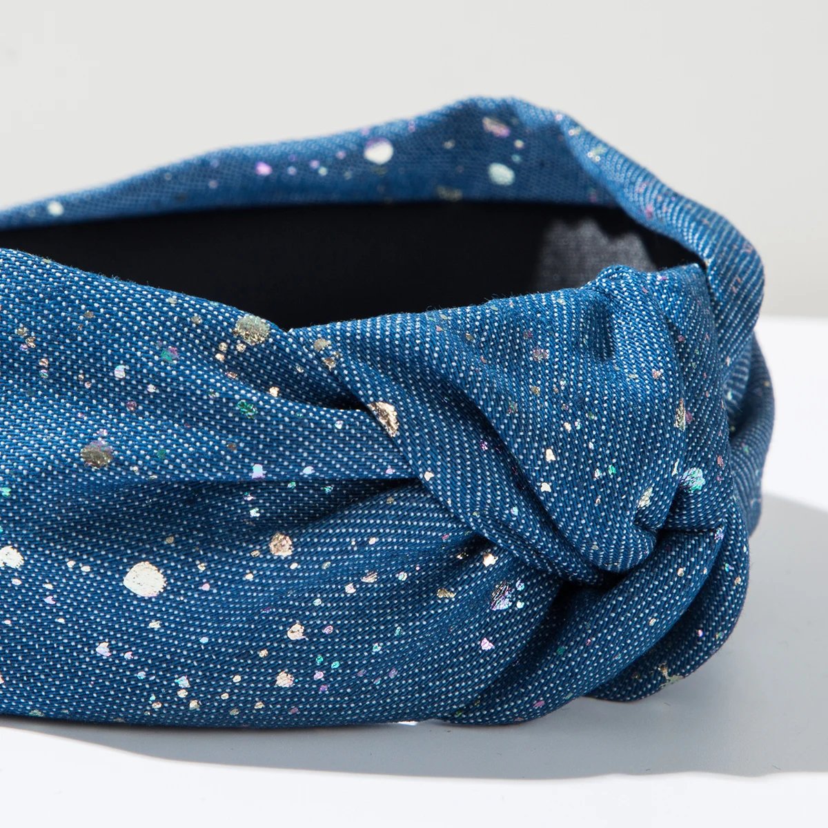 Fashionable New Denim Fabric Headband Creative Polka Dot Wide eEdge Knot High Skull Top Go Out Hundred Fold Headband For Women