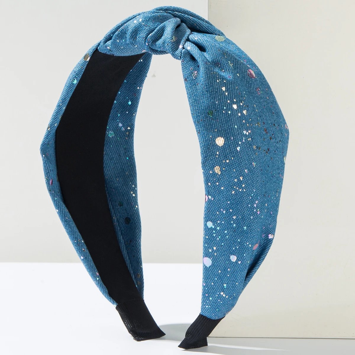 Fashionable New Denim Fabric Headband Creative Polka Dot Wide eEdge Knot High Skull Top Go Out Hundred Fold Headband For Women