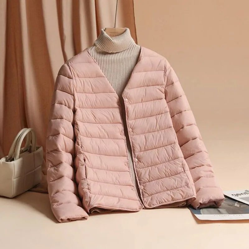 2025 New Autumn Winter Warm Women Jacket Fashion Ultra Lightweight Down Cotton Slim Coat Solid Matt Fabric Windbreaker Parkas