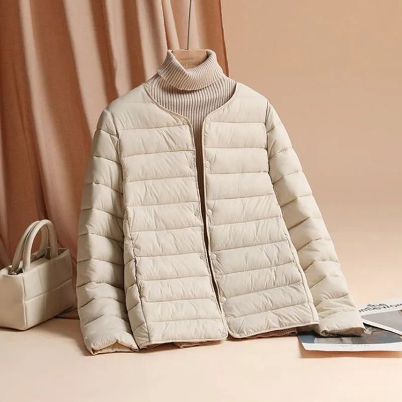2025 New Autumn Winter Warm Women Jacket Fashion Ultra Lightweight Down Cotton Slim Coat Solid Matt Fabric Windbreaker Parkas
